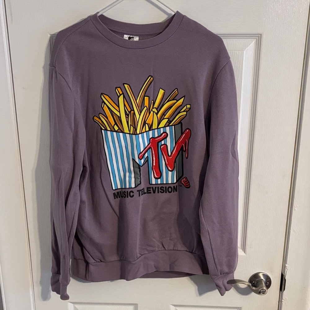 MTV Purple and Yellow Graphic Crewneck Sweater